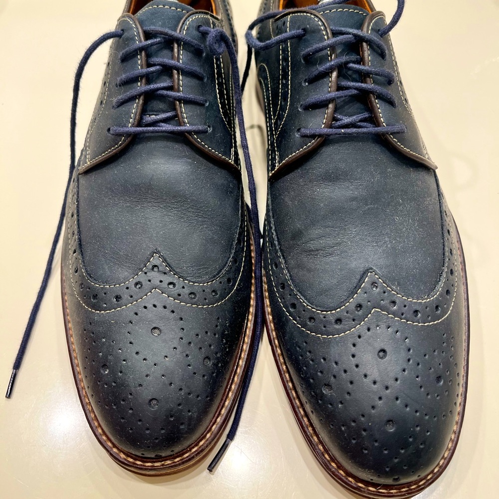 New this year 10.5 blue Johnston & Murphy wingtips.  No scuffs or scratches.